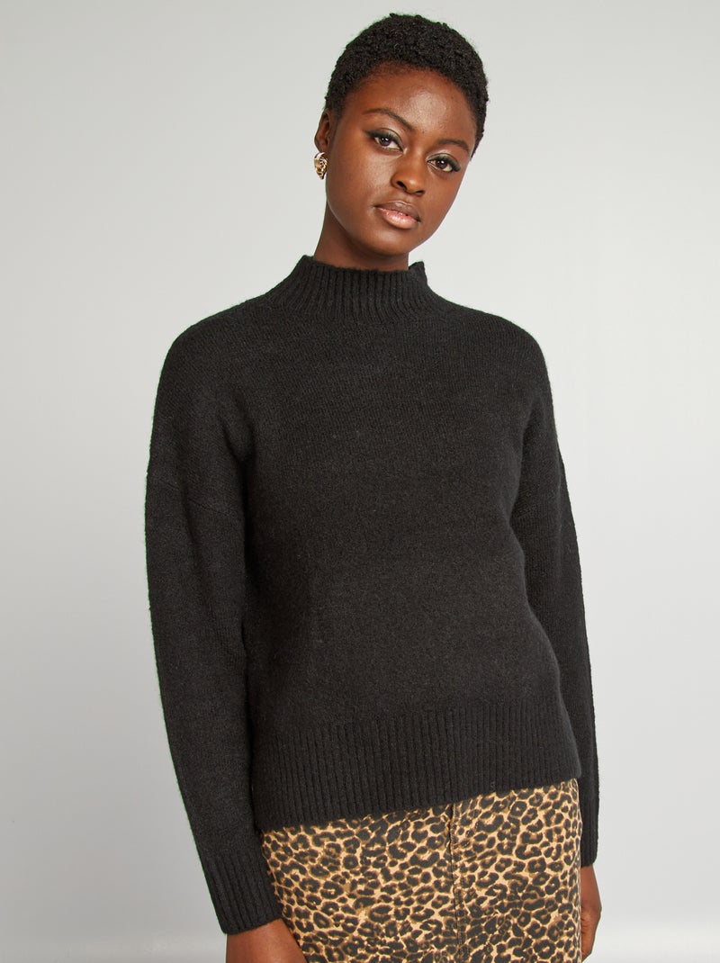 Pull col montant en maille douce noir - Kiabi