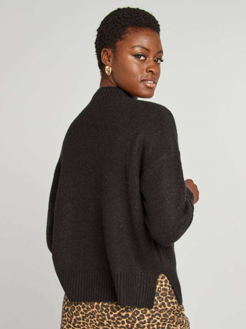 Pull col montant en maille douce noir - Kiabi