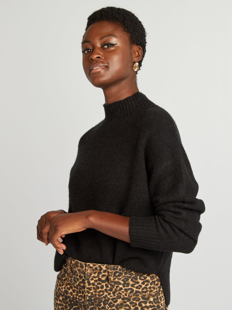 Pull col montant en maille douce noir - Kiabi