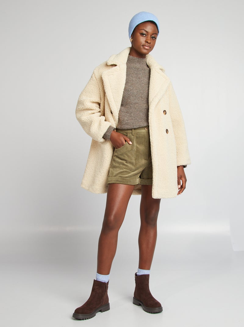 Pull col montant en maille douce Taupe - Kiabi