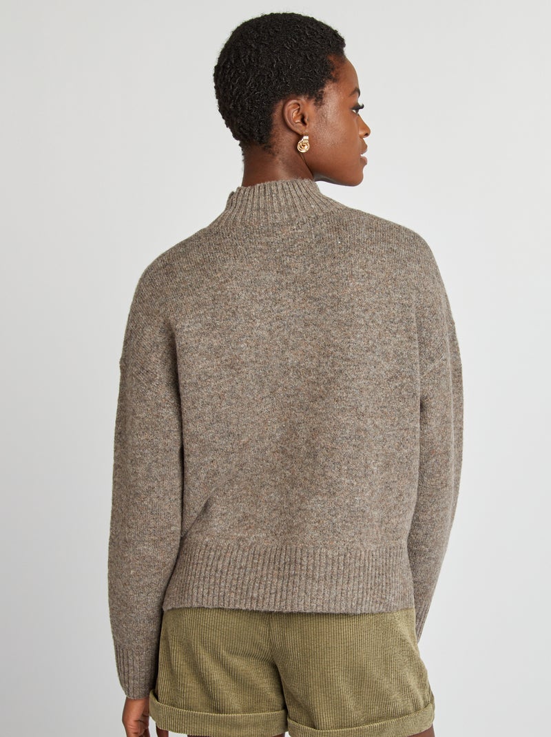 Pull col montant en maille douce Taupe - Kiabi