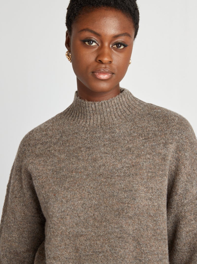 Pull col montant en maille douce Taupe - Kiabi