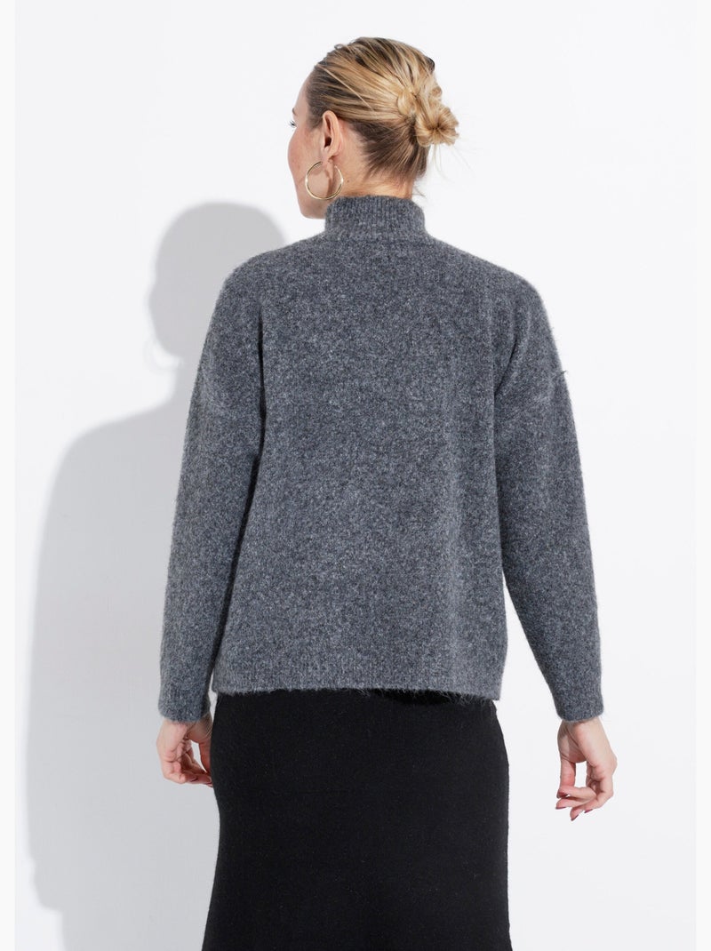 Pull col montant en maille duveteuse - afibel Gris foncé - Kiabi