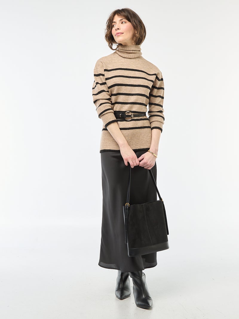 Pull col montant en maille grosse jauge Beige - Kiabi