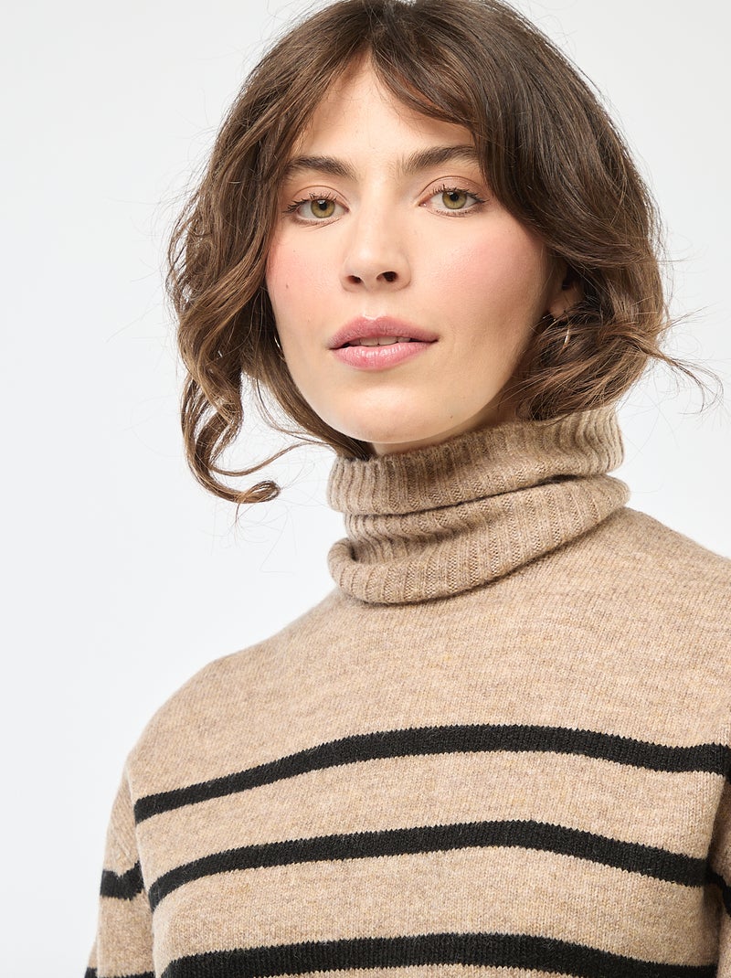 Pull col montant en maille grosse jauge Beige - Kiabi