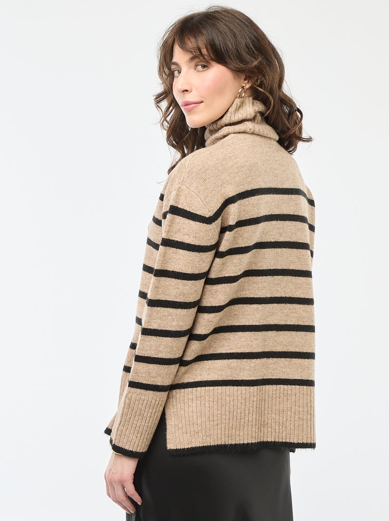 Pull col montant en maille grosse jauge Beige - Kiabi