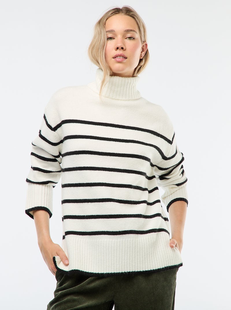 Pull col montant en maille grosse jauge Blanc - Kiabi