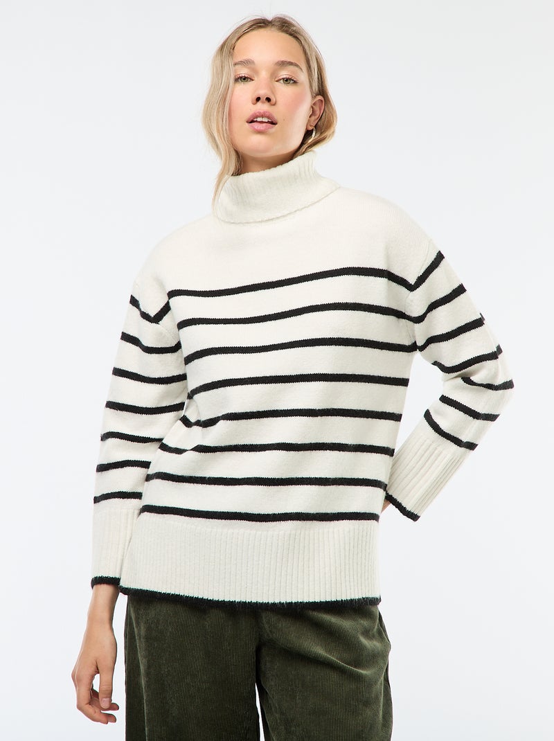 Pull col montant en maille grosse jauge Blanc - Kiabi