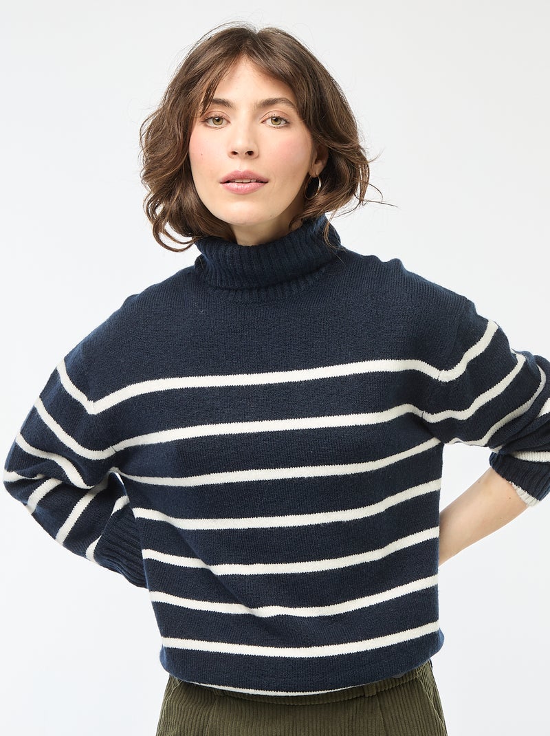 Pull col montant en maille grosse jauge Bleu - Kiabi