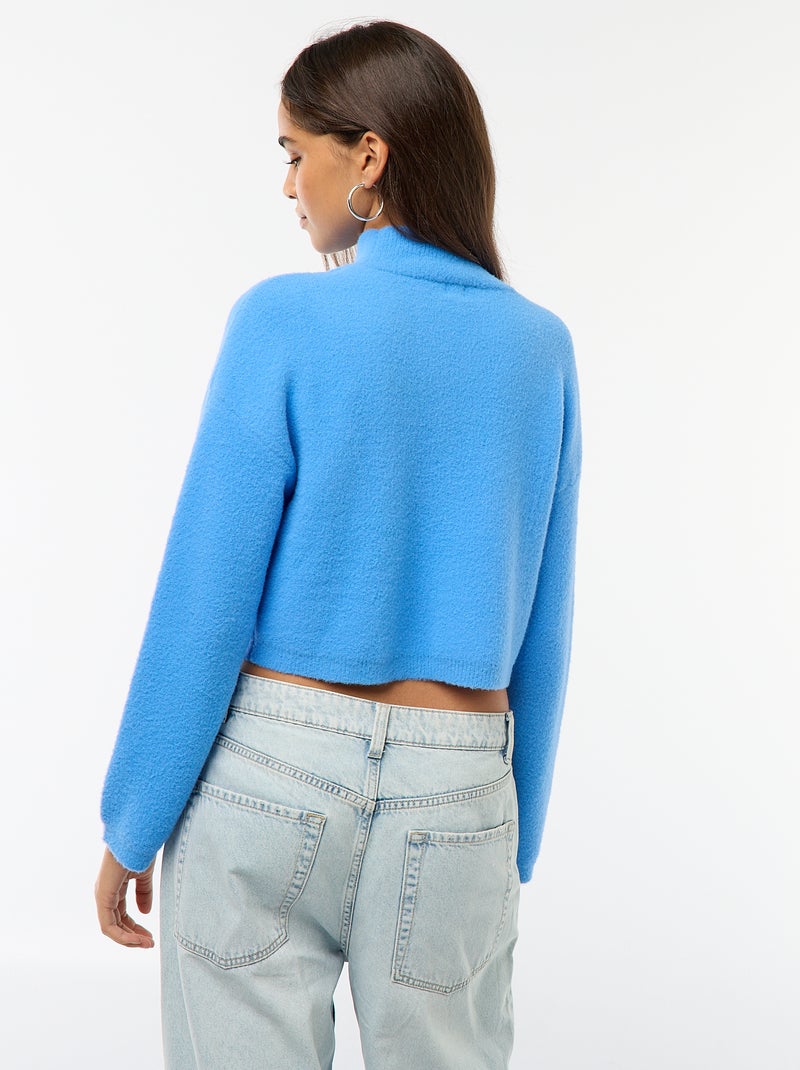 Pull col montant en maille grosse jauge Bleu - Kiabi