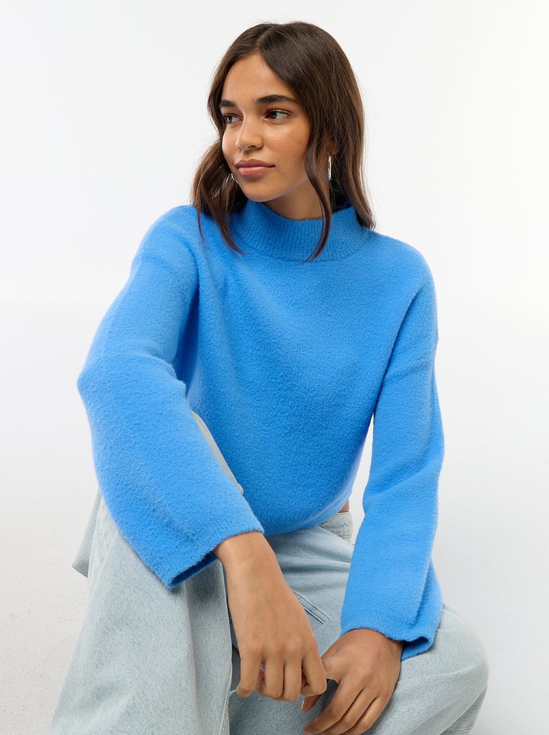 Pull col montant en maille grosse jauge Bleu - Kiabi