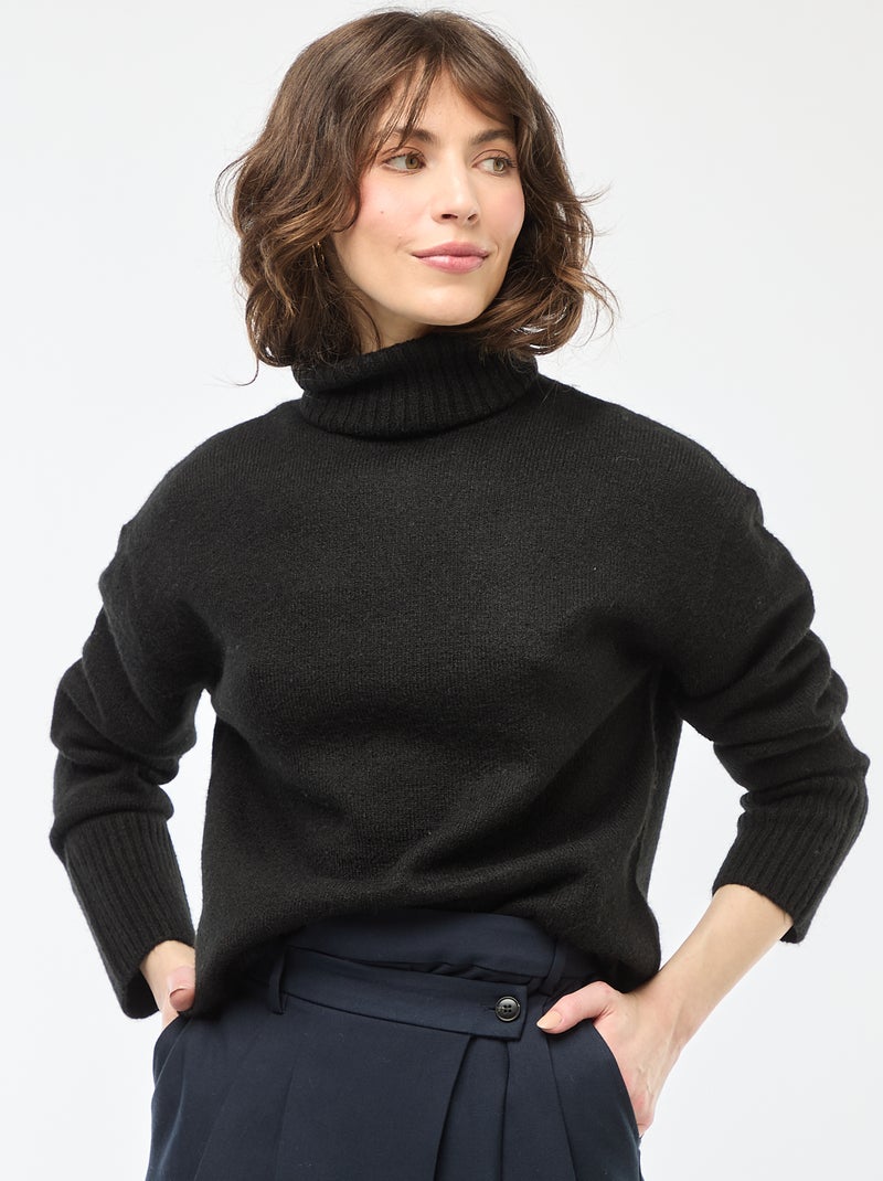 Pull col montant en maille grosse jauge Noir - Kiabi