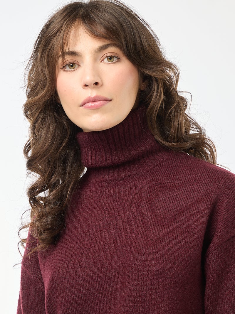 Pull col montant en maille grosse jauge Rouge - Kiabi