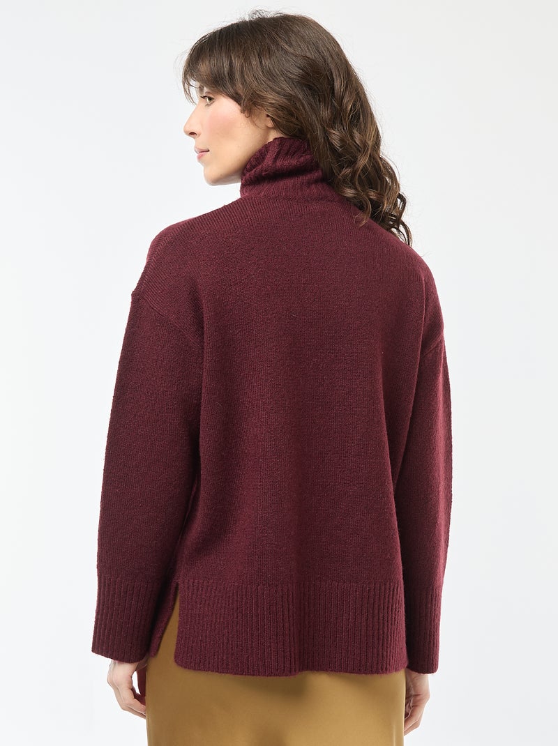 Pull col montant en maille grosse jauge Rouge - Kiabi