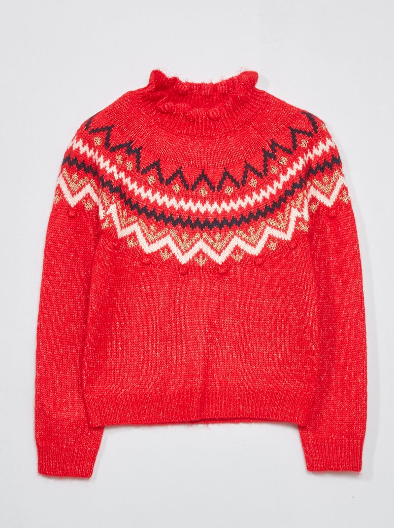 Pull col montant en maille jacquard Rouge - Kiabi