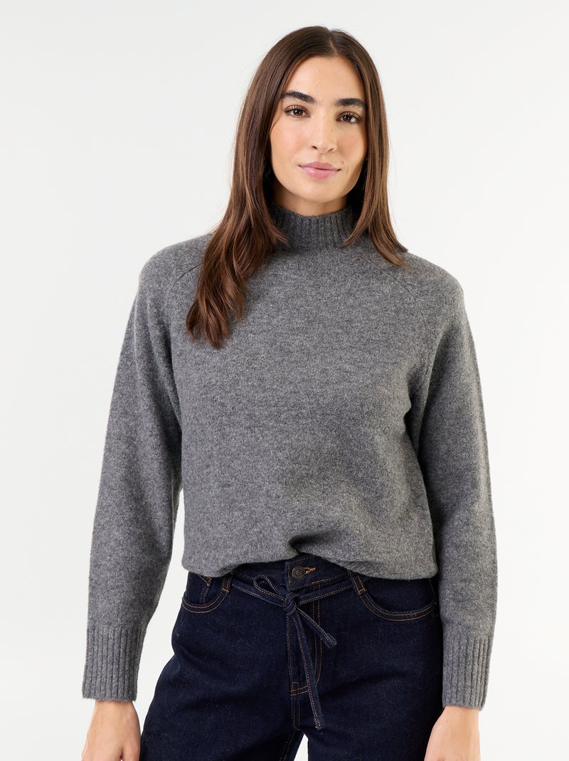 Pull col montant en rib Gris - Kiabi
