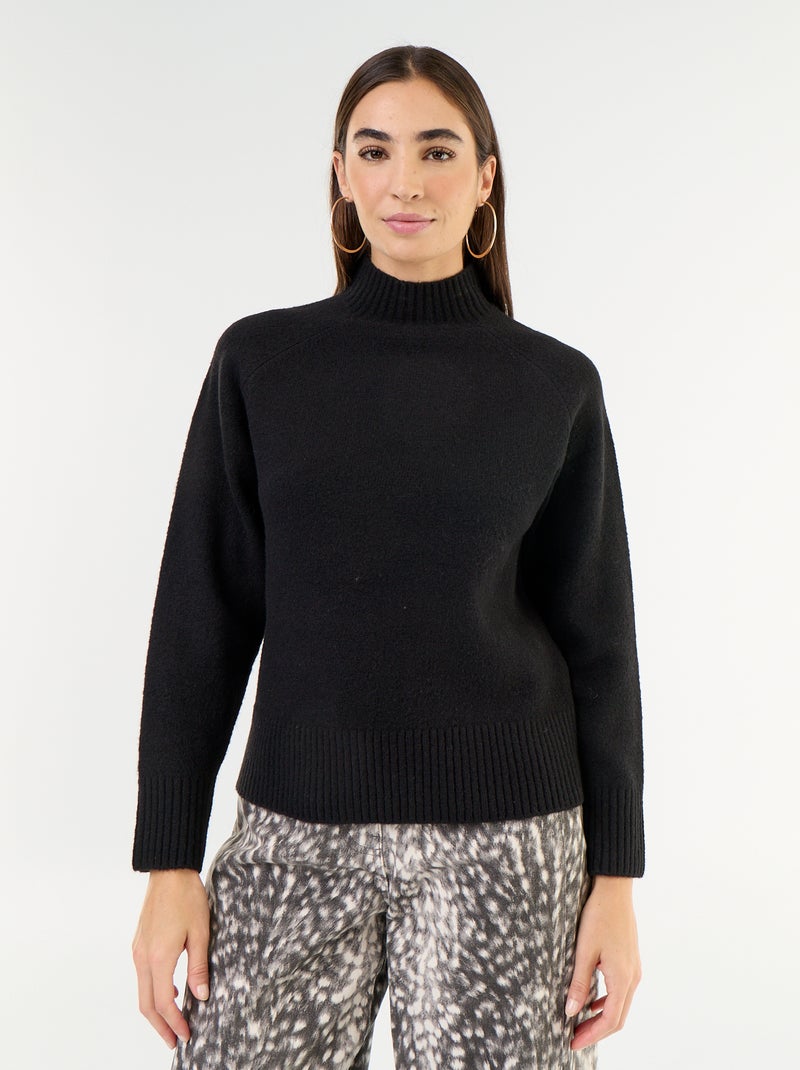 Pull col montant en rib Noir - Kiabi