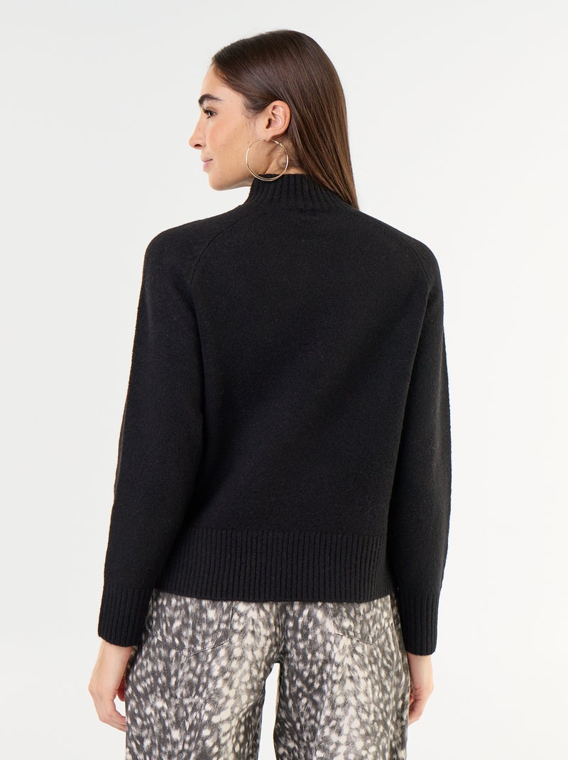 Pull col montant en rib Noir - Kiabi