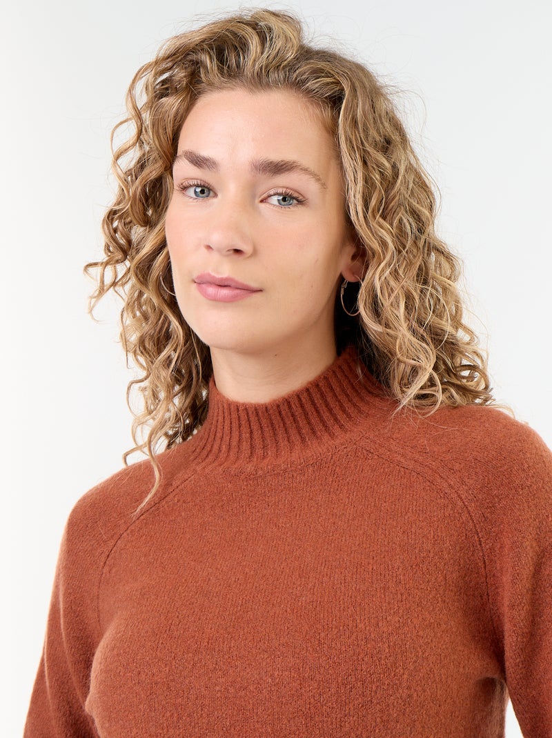 Pull col montant en rib Orange - Kiabi