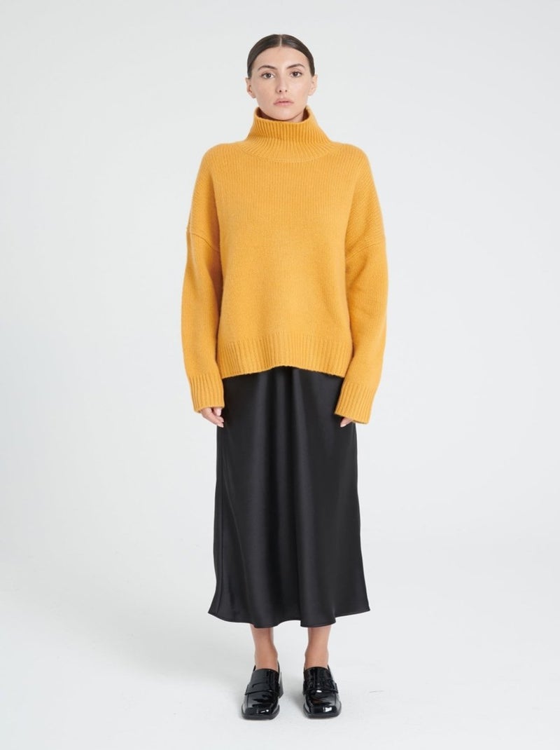 Pull col montant femme 100% cachemire 10 fils - ZAYA 3 Jaune moutarde - Kiabi