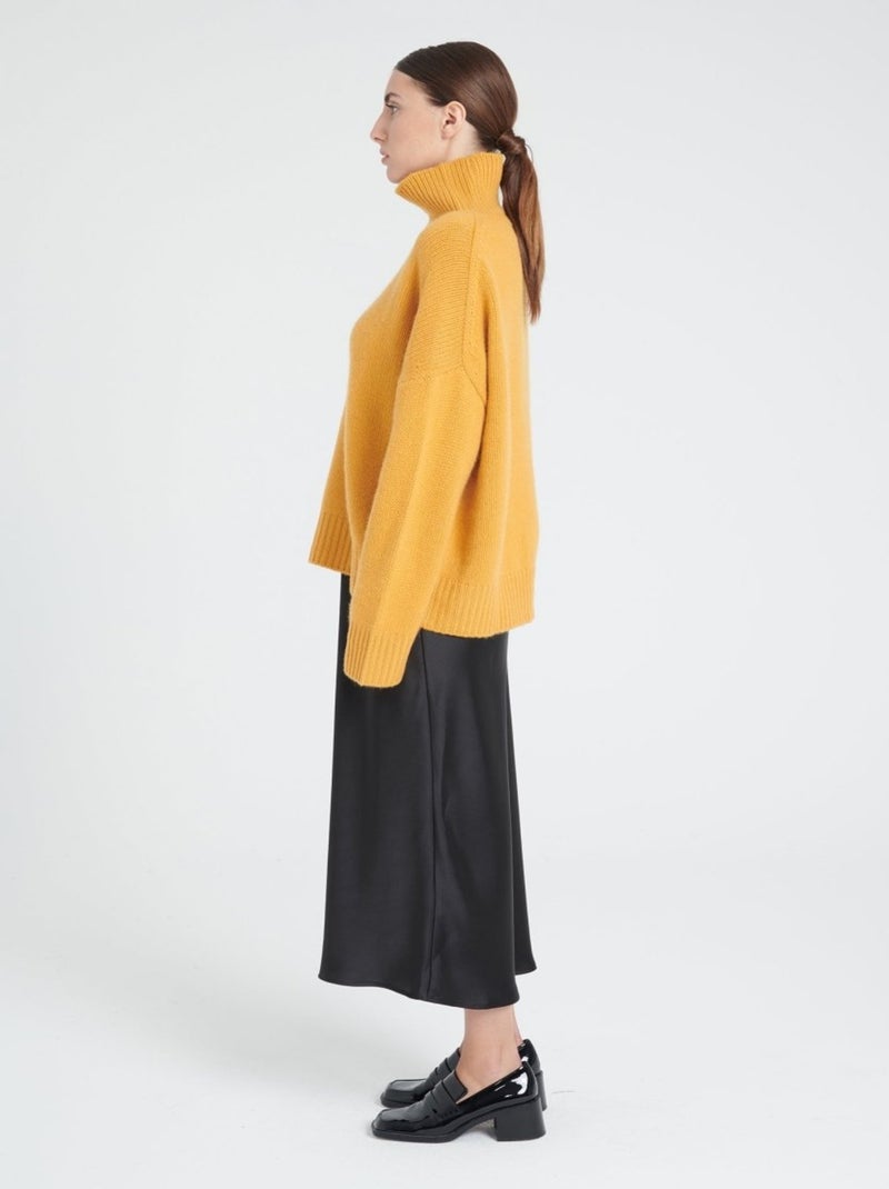Pull col montant femme 100% cachemire 10 fils - ZAYA 3 Jaune moutarde - Kiabi