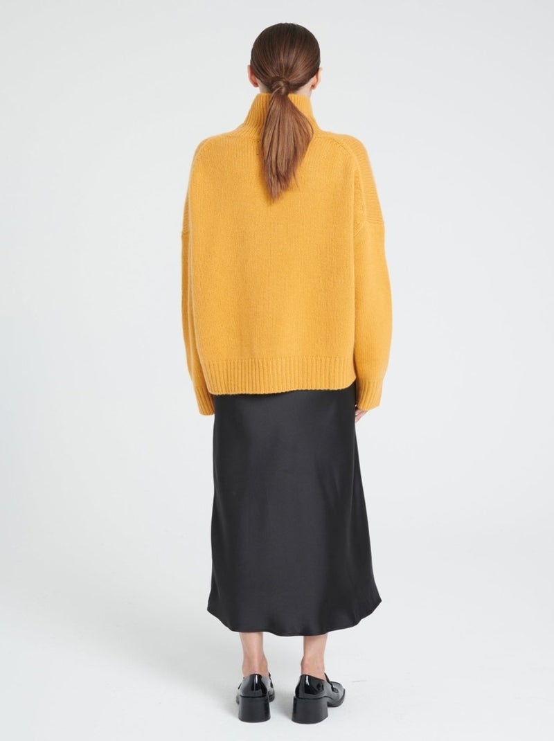 Pull col montant femme 100% cachemire 10 fils - ZAYA 3 Jaune moutarde - Kiabi