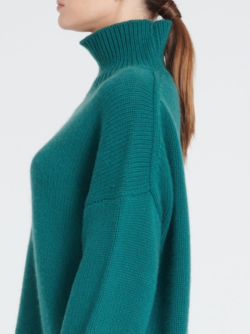 Pull col montant femme 100% cachemire 10 fils - ZAYA 3 Vert foncé - Kiabi