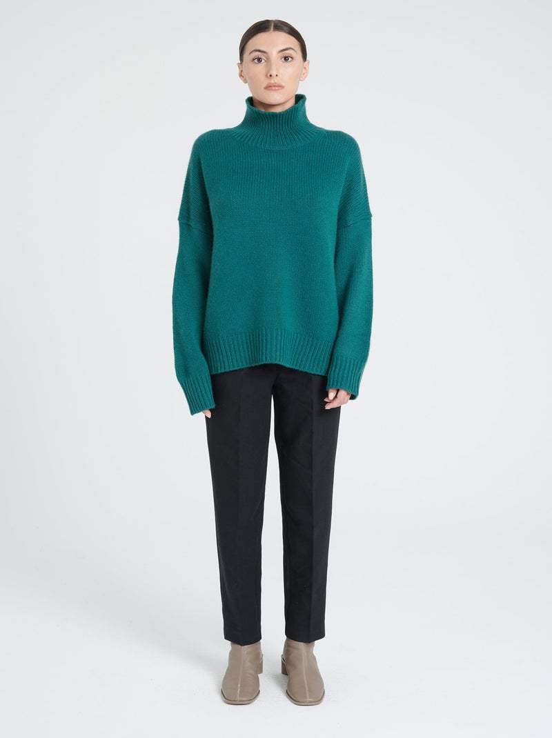 Pull col montant femme 100% cachemire 10 fils - ZAYA 3 Vert foncé - Kiabi
