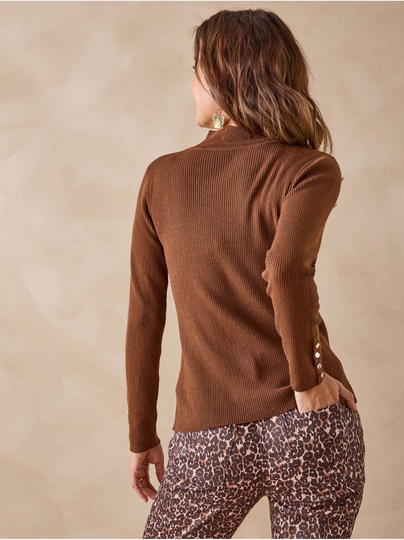Pull col montant finitions écailles - DAXON Marron chocolat - Kiabi