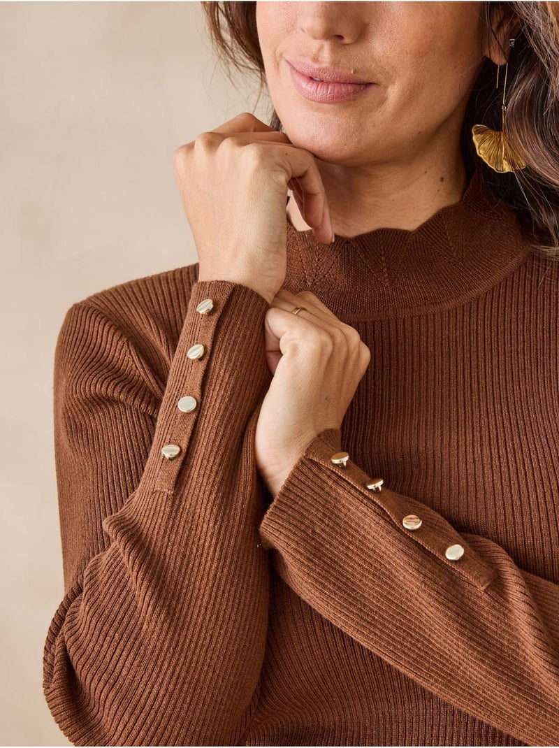 Pull col montant finitions écailles - DAXON Marron chocolat - Kiabi