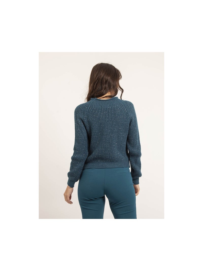 Pull col montant lurex KAMPALA Bleu canard - Kiabi