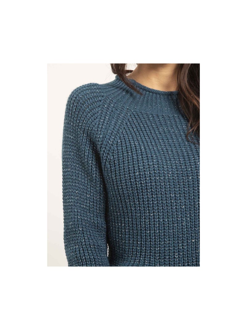 Pull col montant lurex KAMPALA Bleu canard - Kiabi