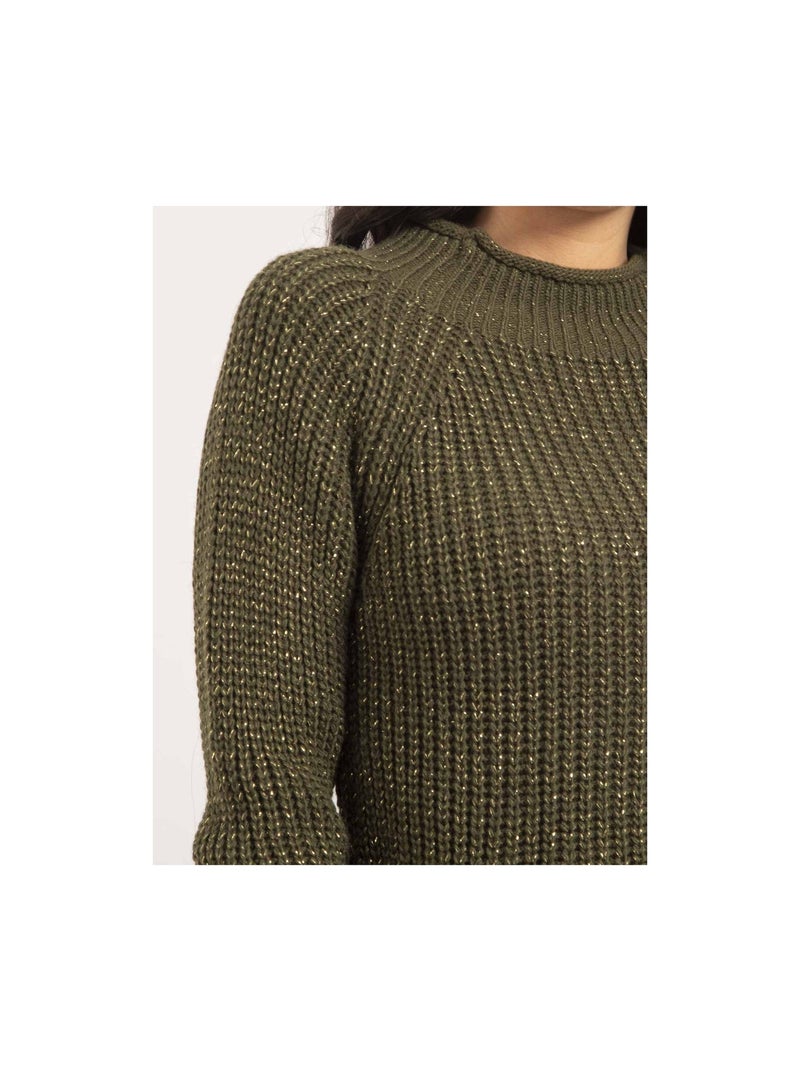 Pull col montant lurex KAMPALA Kaki - Kiabi