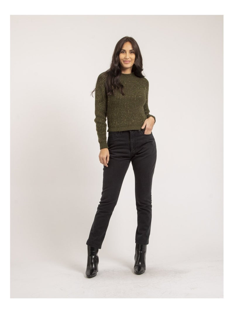 Pull col montant lurex KAMPALA Kaki - Kiabi