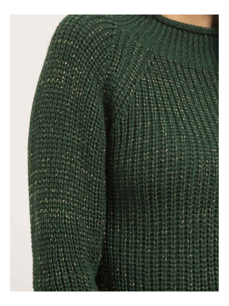 Pull col montant lurex KAMPALA Vert forêt - Kiabi