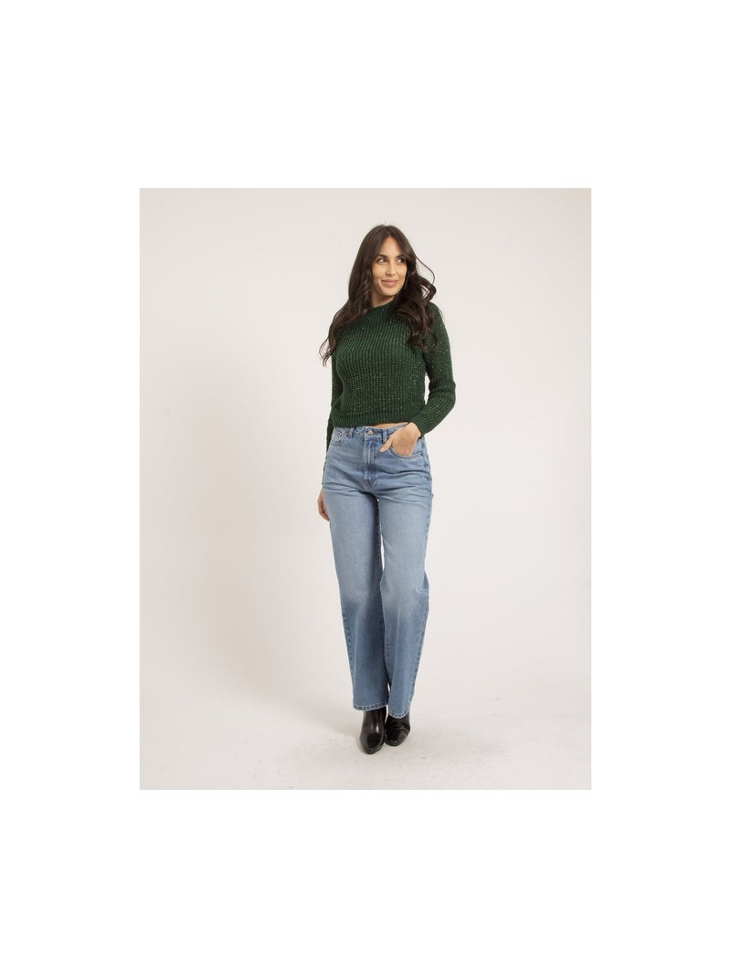Pull col montant lurex KAMPALA Vert forêt - Kiabi