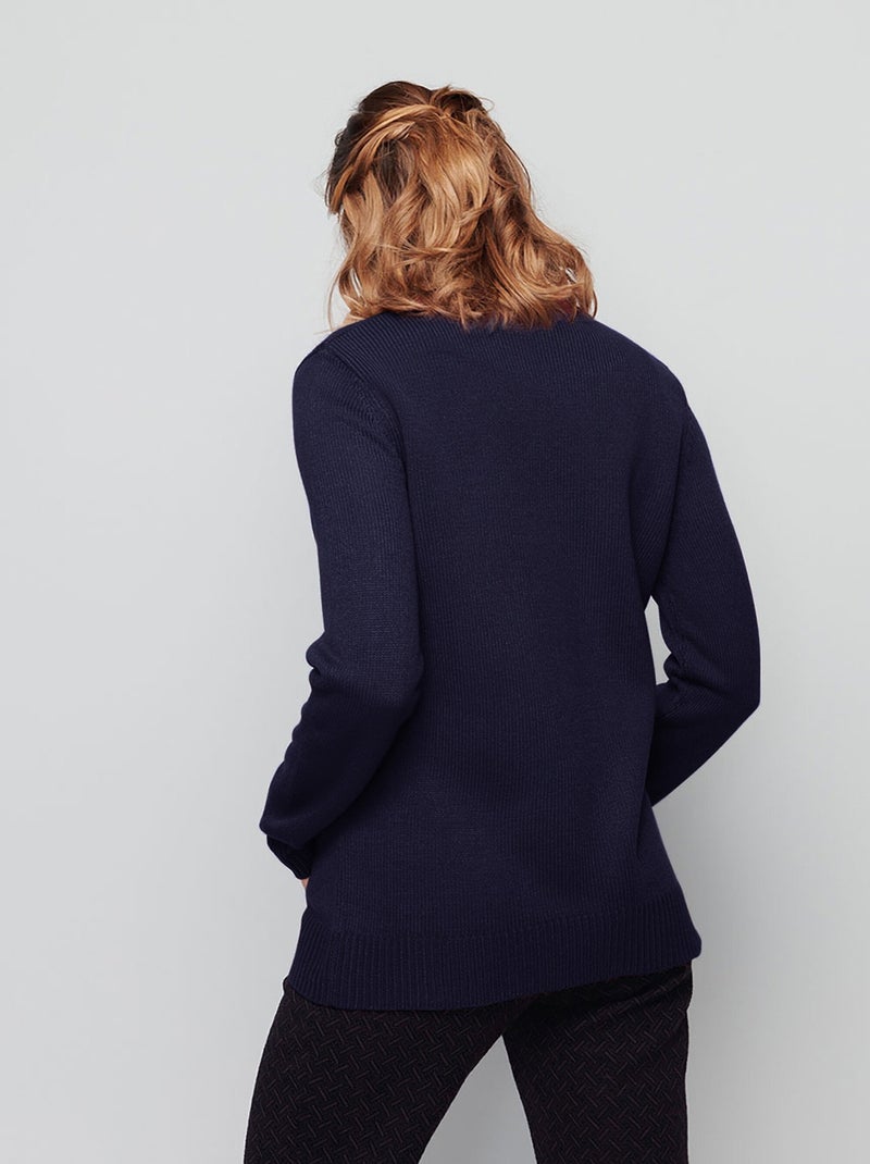 Pull col montant maille épaisse Bleu marine - Kiabi