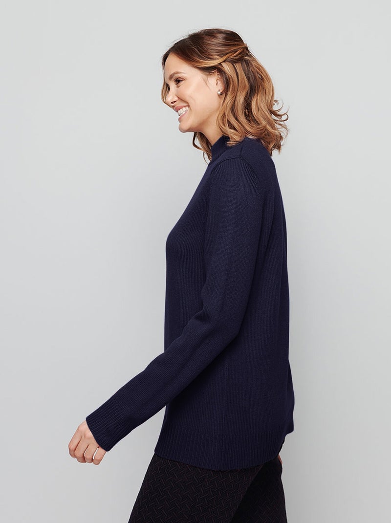 Pull col montant maille épaisse Bleu marine - Kiabi
