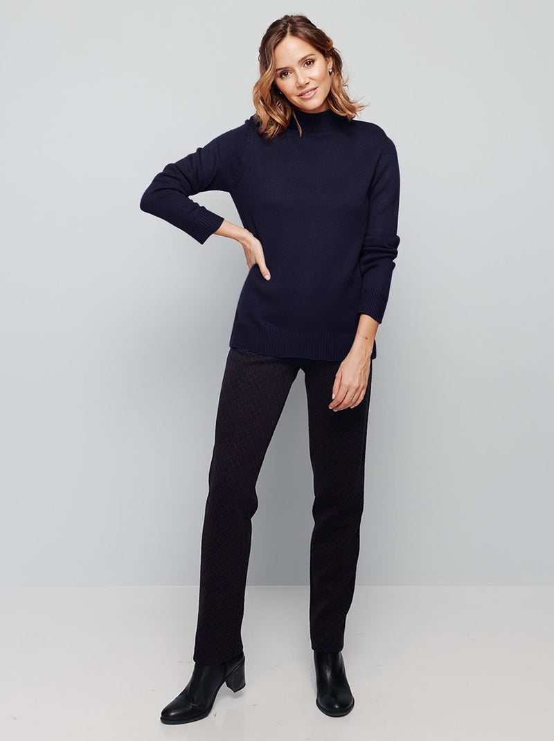 Pull col montant maille épaisse Bleu marine - Kiabi