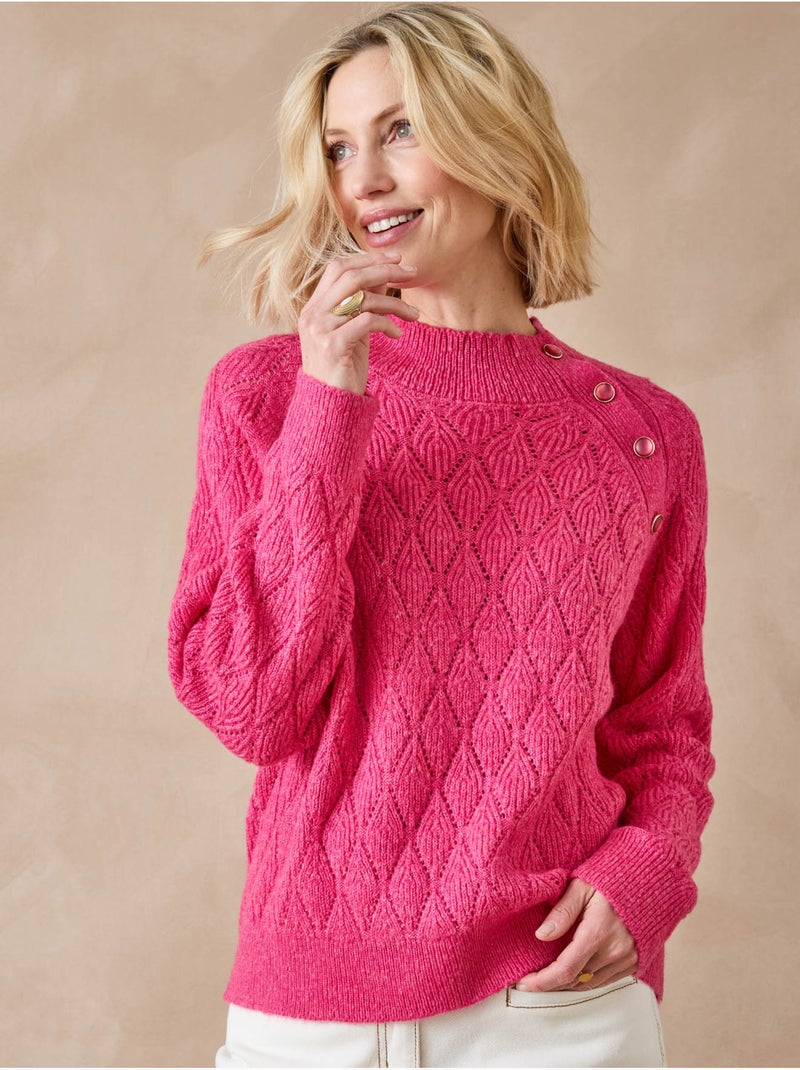 Pull col montant maille fantaisie - DAXON Rose fushia - Kiabi