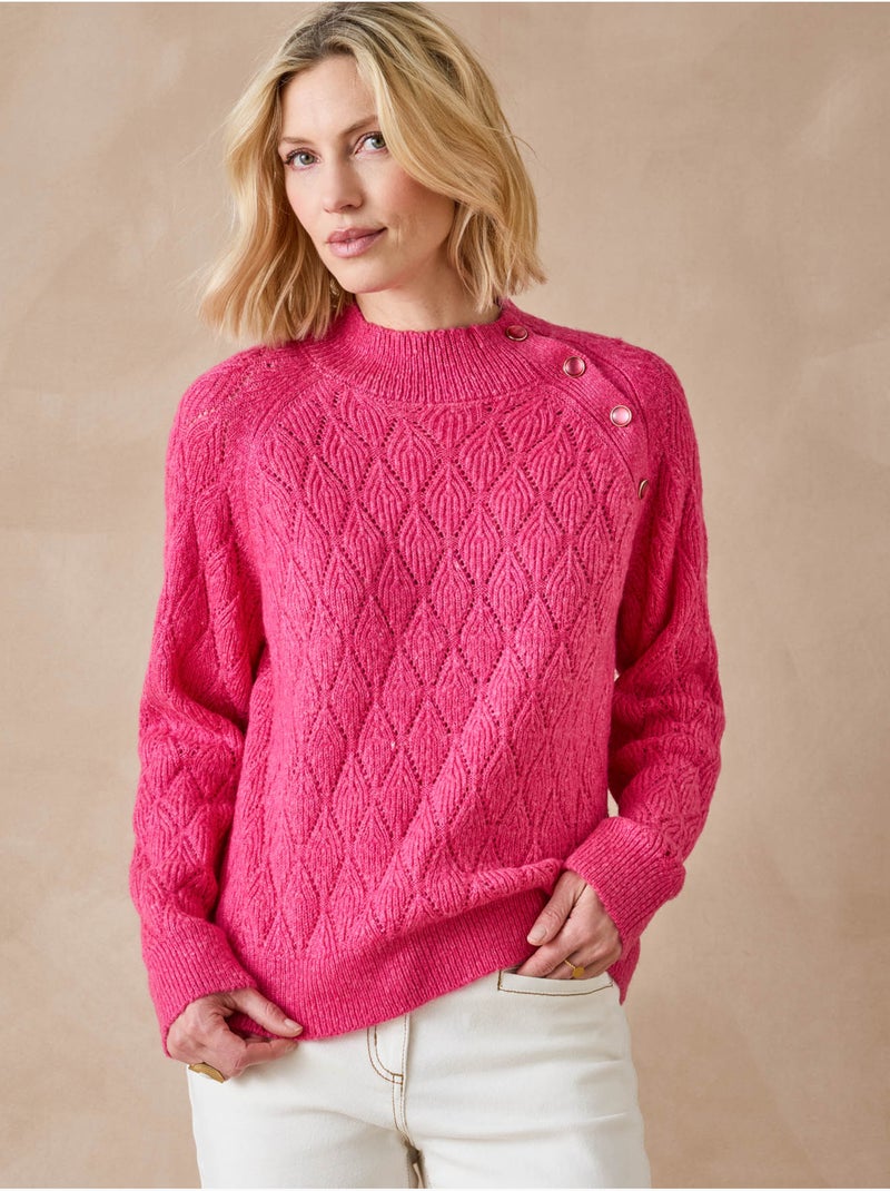 Pull col montant maille fantaisie - DAXON Rose fushia - Kiabi