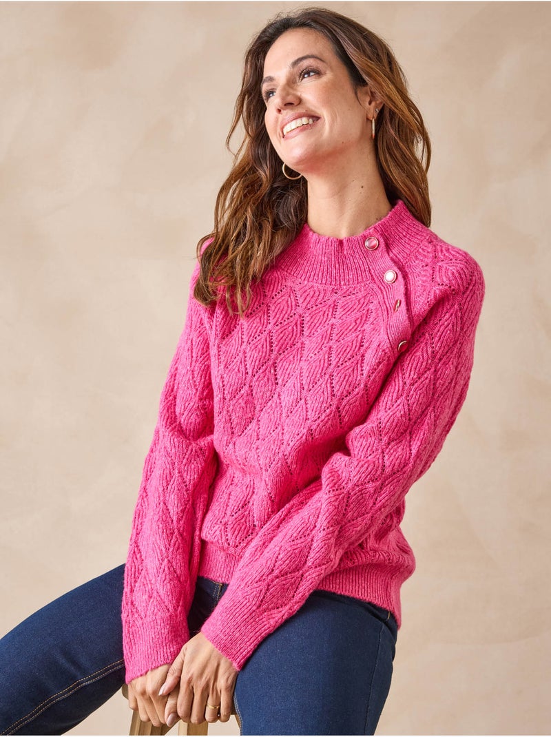 Pull col montant maille fantaisie - DAXON Rose fushia - Kiabi