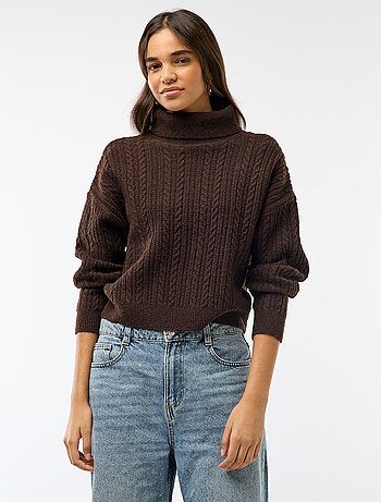 Pull col montant maille torsade