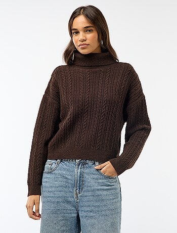 Pull col montant maille torsade