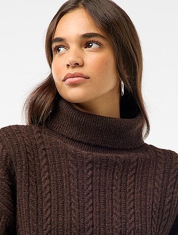 Pull col montant maille torsade