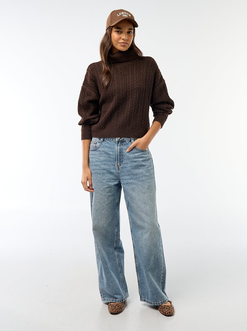 Pull col montant maille torsade Beige - Kiabi