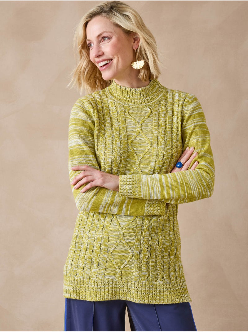 Pull col montant maille torsadée - DAXON Blanc Vert - Kiabi