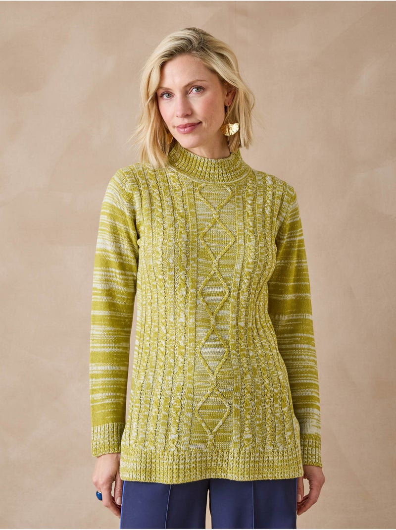 Pull col montant maille torsadée - DAXON Blanc Vert - Kiabi