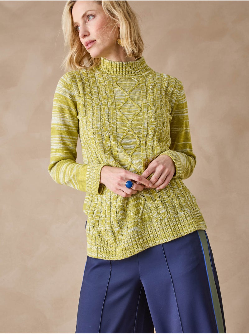 Pull col montant maille torsadée - DAXON Blanc Vert - Kiabi