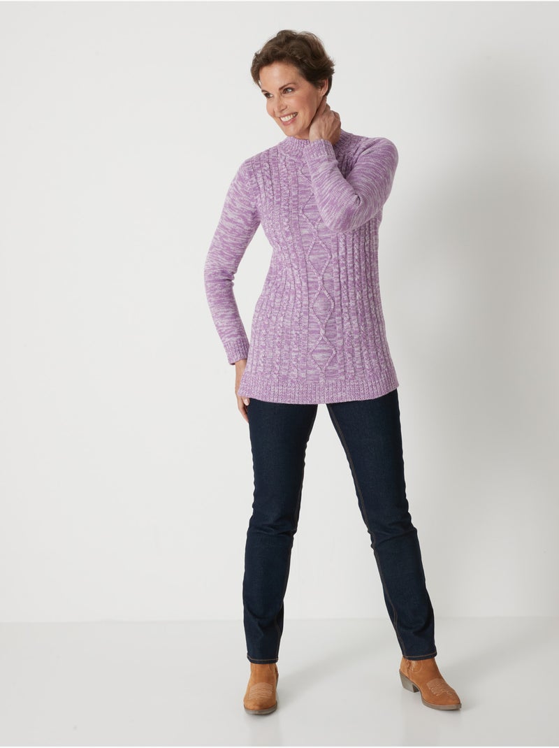 Pull col montant maille torsadée - DAXON Blanc Violet - Kiabi